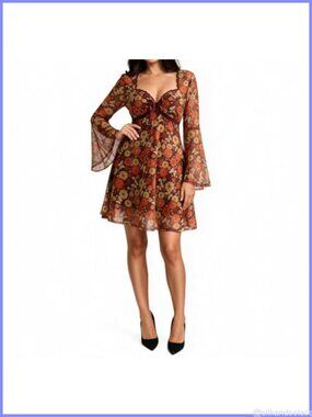 Plus Size Boho Lace Mini Dress Paisley Long Sleeve Sweetheart Neck A-Line